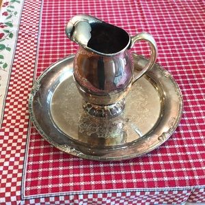 Silver formal serving pieces pitcher and tray